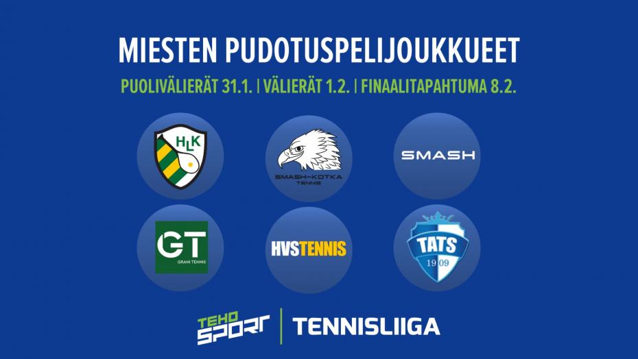 Miesten TEHO Sport Tennisliiga: HLK ja Smash-Kotka suoraan välieriin - puolivälierissä vastakkain Smash - TaTS ja GT - HVS