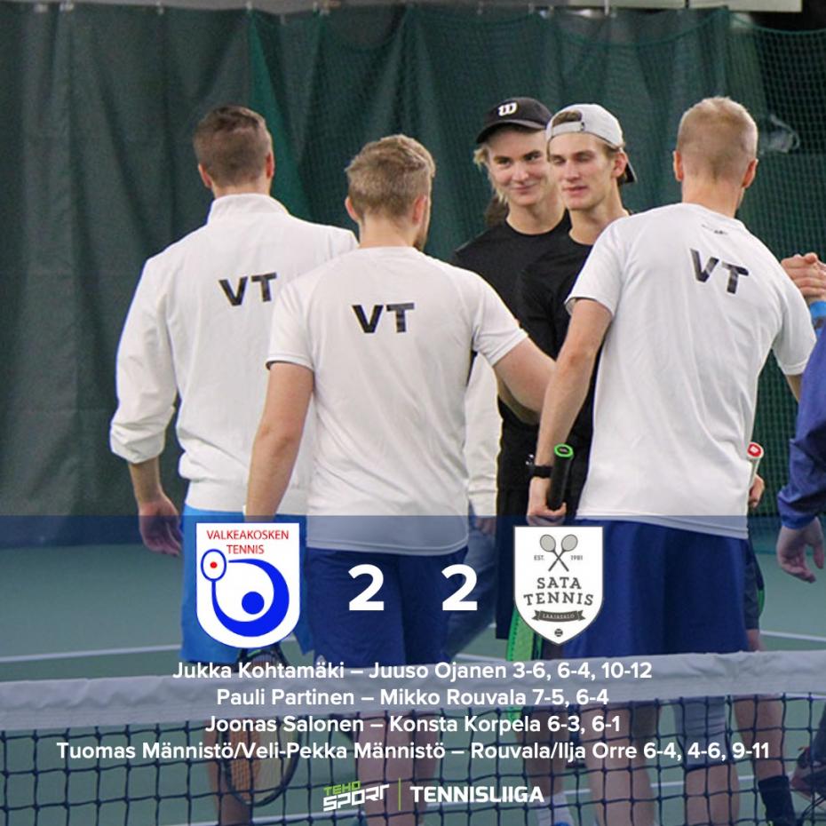 VT ja Sata tasapeliin jännittävien vaiheiden jälkeen - "Erinomaista tennistä nähtiin tänään, tosi paljon löytyy arvostusta VT:tä kohtaan."